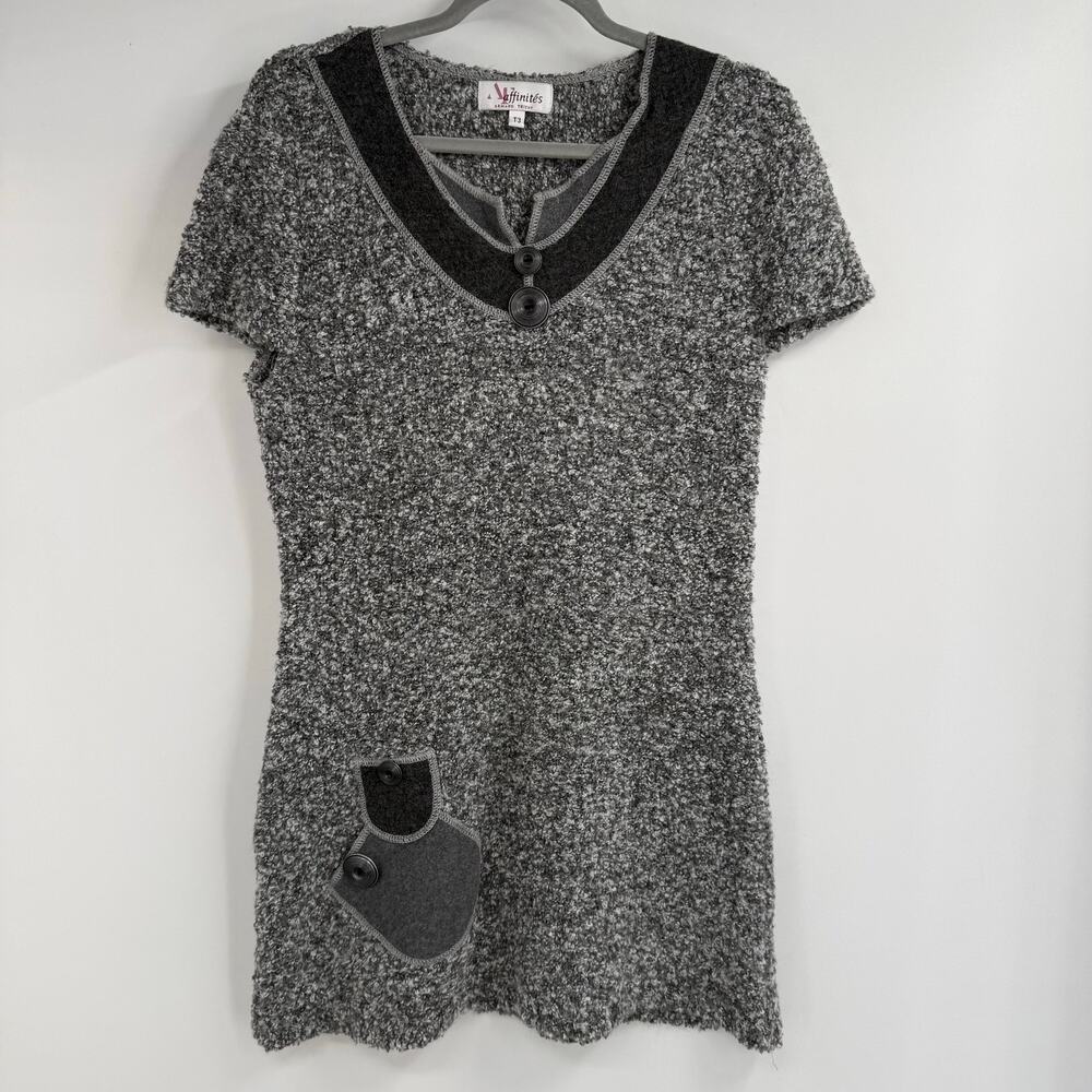 Affinites Armand Thiery Sweater Tunic Womens Size T3 US 8 Gray Short Sleeve